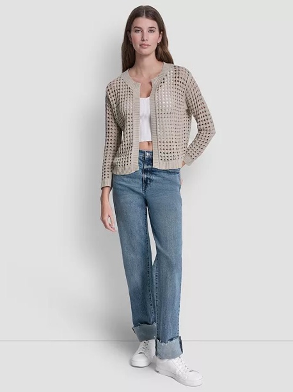 DKNY Jeans Beige Open-Knit cardigan pebble medium - Picture 3 of 5